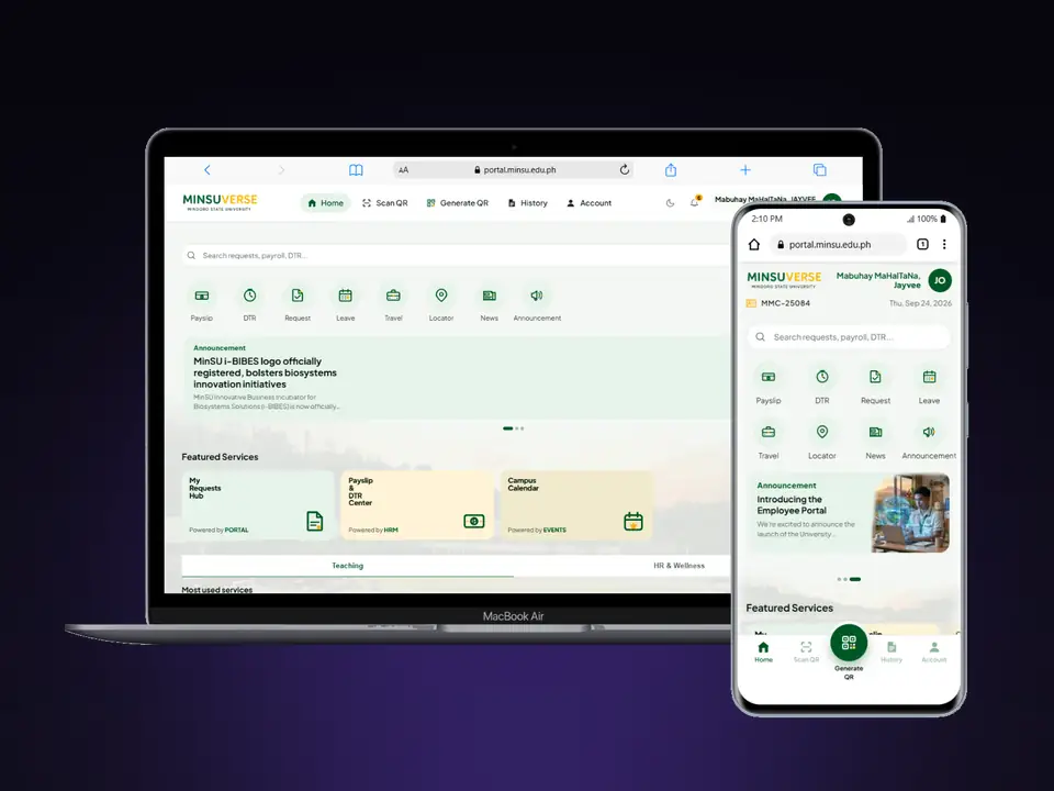 MINSUVerse faculty and student portal on laptop and phone